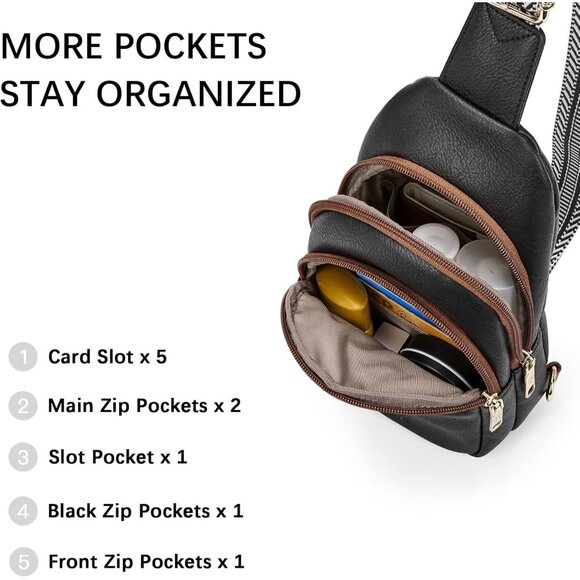 Women Black Imported PU Leather Small Crossbody Chest Sling Fanny Travel Bag - Picture 4 of 9